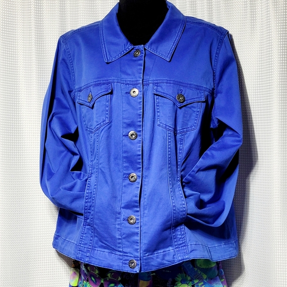80s Vintage Vibrant Cobalt Blue Denim Jacket (L**) - Picture 4 of 11